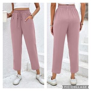 Dusty Pink High-Waisted Cropped Pants